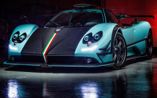 Blue sportscar rainbowstripe redlight night - art deco free wallpaper