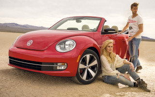 Woman red car beach sitting - free bikini wallpaper