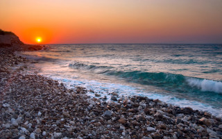 Sunset ocean wave beach rock - exekia free wallpaper for desktop