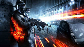 Man gasmask gun city street - a gun in a city street free wallpaper