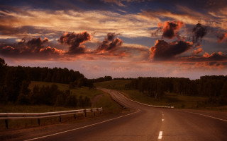 Sunset road clouds trees horizon - cloud and trees free wallpaper for desktop