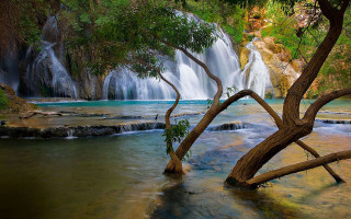 Waterfall tree lake mountain nature - bouchta el hayani free wallpaper