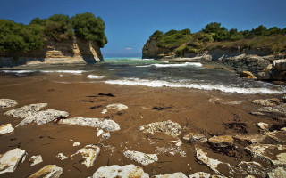 Rocky beach trees water cliff - exekia free wallpaper for desktop