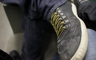 Person shoes yellow stripe jeans - the side of free wallpaper