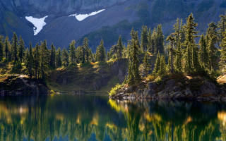 Mountain lake forest snow mountains - a mountain lake free wallpaper