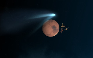 Space station red planet godrays - past free wallpaper for desktop