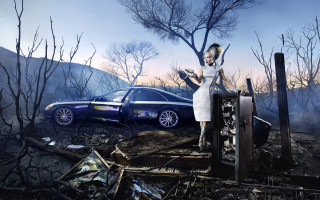 Woman white dress car burned - a white dress free wallpaper for desktop