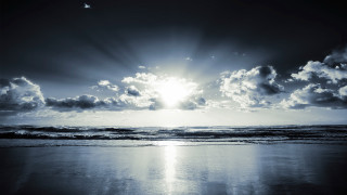 Sunshine clouds ocean beach rayonism 4 - crepuscular free wallpaper for desktop