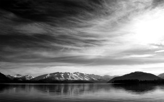 Lake mountains clouds trees monochrome - monochrome free wallpaper