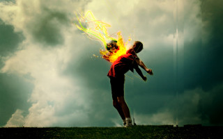 Man fireball cloudy sky explosion - photoshop free wallpaper