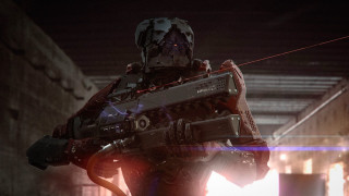 Futuristic man tunnel beams weapon - a dark tunnel free wallpaper