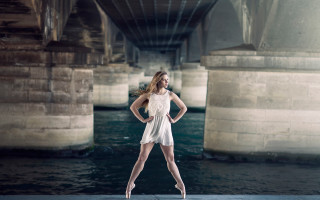 Woman dress river bridge portrait - a bridge in the background free wallpaper