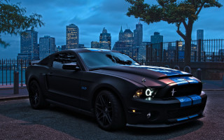 Black mustang city skyline night - dark night free wallpaper