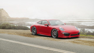 Red porsche road water hill - the side of a road next free wallpaper