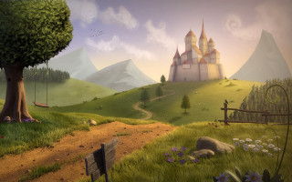 Castle hill tree swing path 3 - a painting of a castle free wallpaper