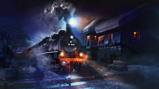 Train moon night cityscape snow - a train free wallpaper