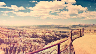 Scenic mountain landscape bench railings - charles martin free wallpaper