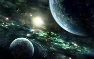 Planets in space with stars - a group of planets free wallpaper