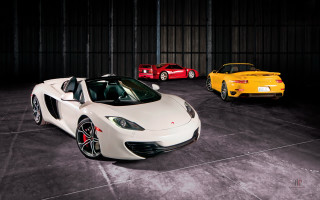Three colored sports cars garage 2 - rich vivid color free wallpaper