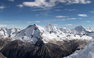Snowy mountains blue sky clouds 3 - panoramic free wallpaper