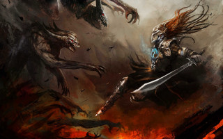 Woman horse demon fire sword - a horse next free wallpaper for desktop