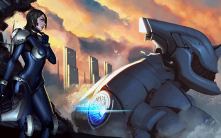 Futuristic woman robot city sunset - cedric peyravernay free wallpaper for desktop