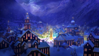 Town night christmas mountain city - kinkade free wallpaper