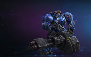 Blue robot large arm helmet - splash art free wallpaper