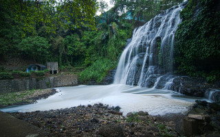Waterfall smallbuilding forest mountain lake - afewerk tekle free wallpaper for desktop