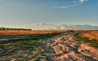 Dirt road field sky clouds - charles ragland bunnell free wallpaper