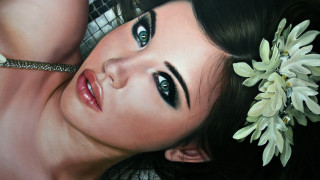 Woman flower veil photorealistic oil - her head and a flower free wallpaper for desktop