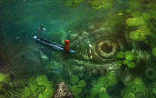 Lake boat eye fantasy plant - 2 d game art free wallpaper for desktop