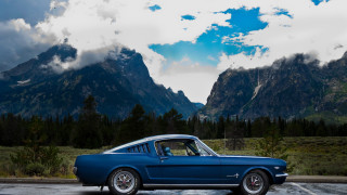 Blue mustang parking lot mountains - a blue mustang mustang free wallpaper for desktop