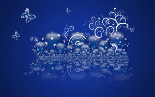 Blue bubbles butterflies digital art - free 3d render wallpaper