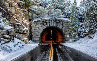 Winter tunnel snow forest road - christo free wallpaper