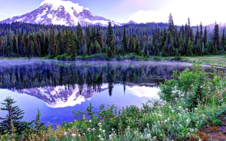 Mountain lake trees sky park - a lake in front free wallpaper for desktop