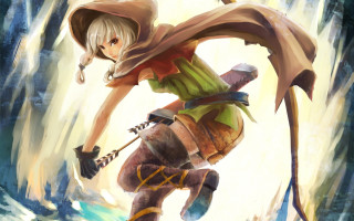 Woman elf hat dress sword - her hand and a hat free wallpaper