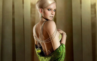 Woman green dress necklace blonde - her neck and a necklace free wallpaper