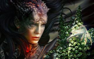 Woman dragon plant jewelry fantasy - a dragon free wallpaper for desktop