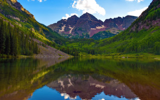 Mountain lake reflection trees sky 9 - tree and mountains free wallpaper for desktop