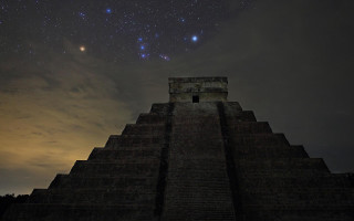 Pyramid starry sky mountains moon - david free wallpaper