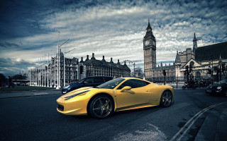 Yellow sports car clock tower 2 - a yellow sports car free wallpaper