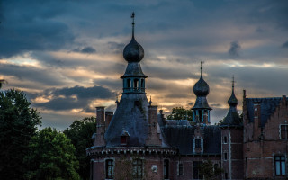 Gothic building clock tower cityscape - eugeen van mieghem free wallpaper