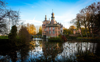 Lake building forest autumn gothic - caspar van wittel free wallpaper