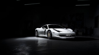 White sports car dark garage 3 - a spotlight free wallpaper