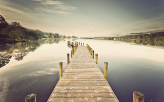 Wooden dock lake forest hillside 2 - a wooden dock free wallpaper