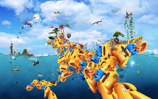 Group people yellow boat ocean - behance hd free wallpaper