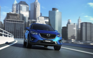 Blue car city street 3d - tall building free wallpaper