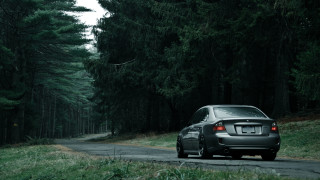Car woods road tiltshift nature - both side of the road free wallpaper