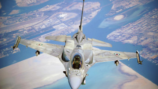 Fighterjet cityscape river mountain ocean - a river below free wallpaper